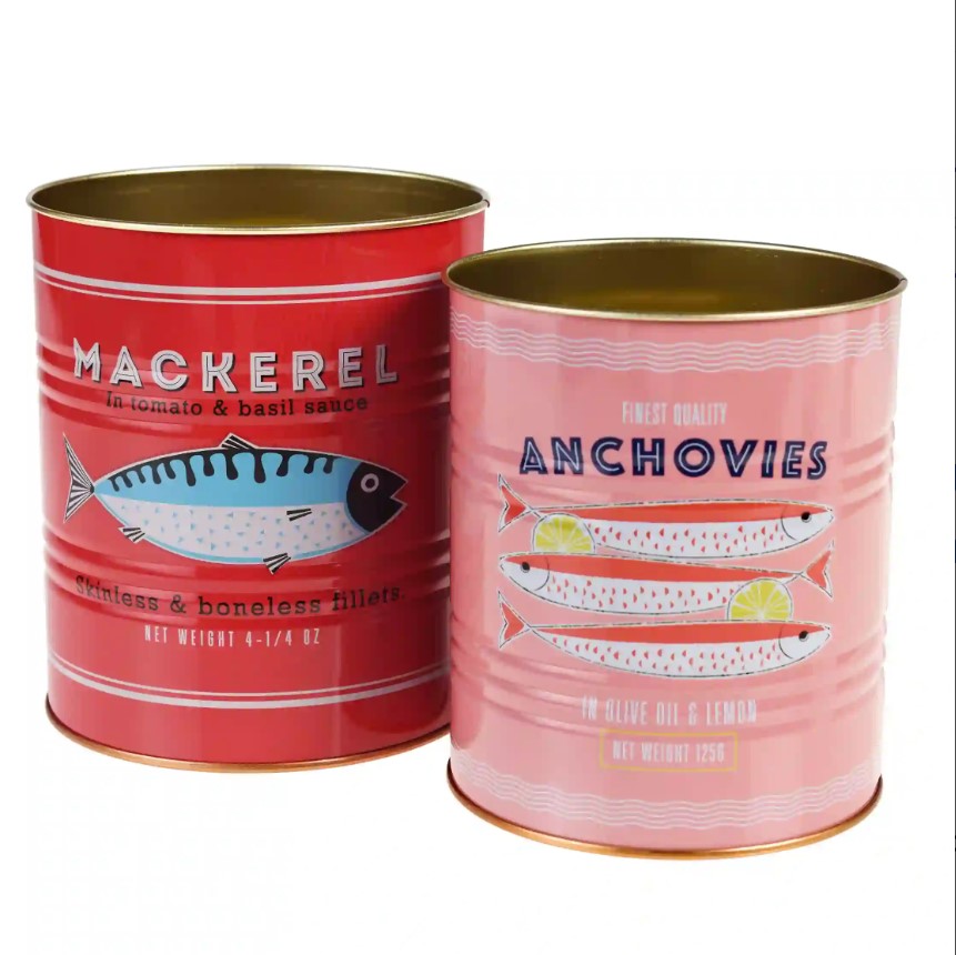 Rex Fish Storage Tins Set of 2 Retro Branding Metal Containers for Kitchen