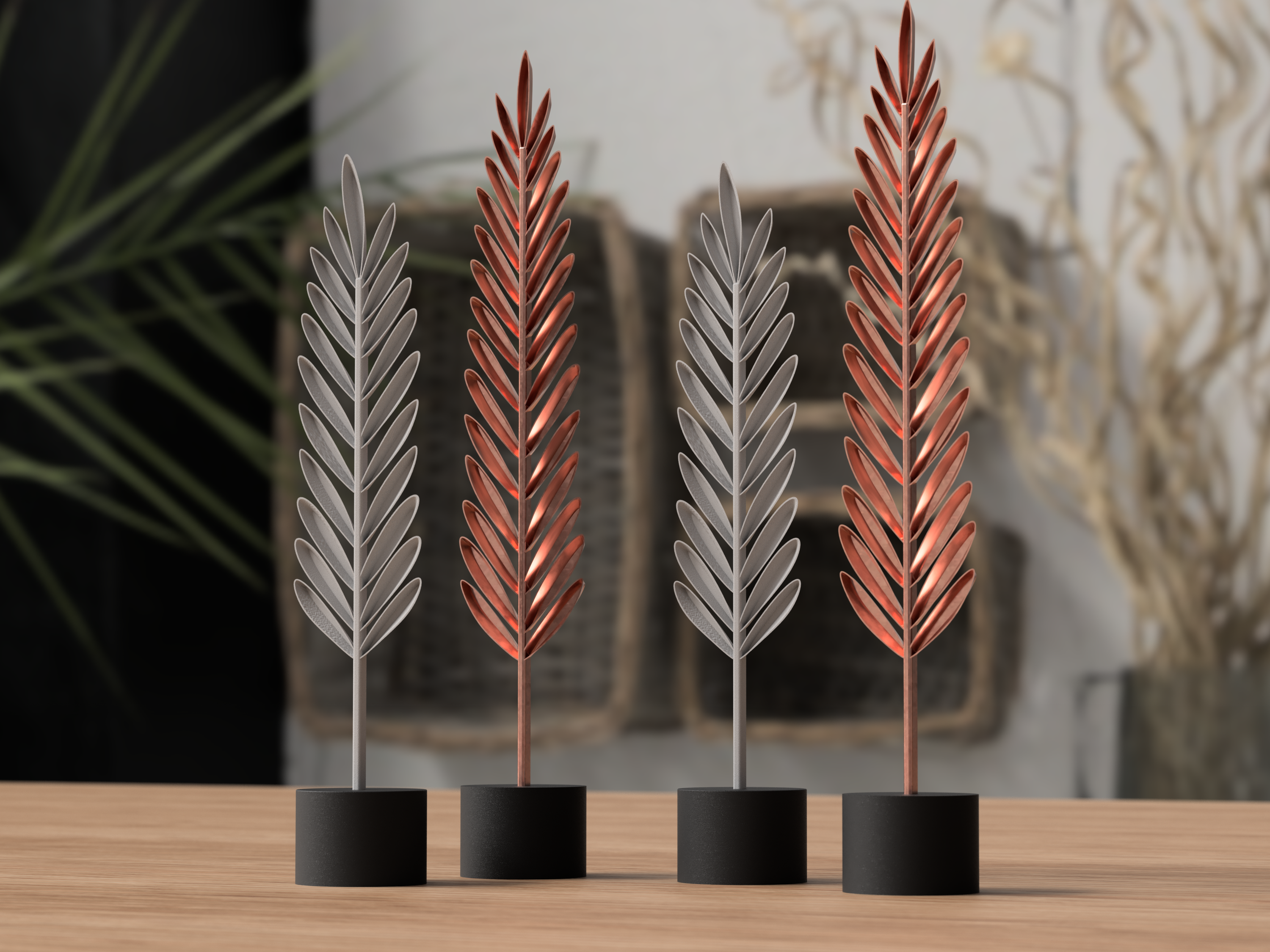 NovaNest Copper Clay Feather Duo On Minimalist Stands