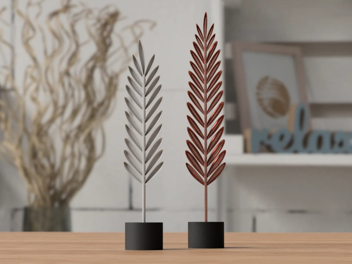 NovaNest Copper Clay Feather Duo On Minimalist Stands