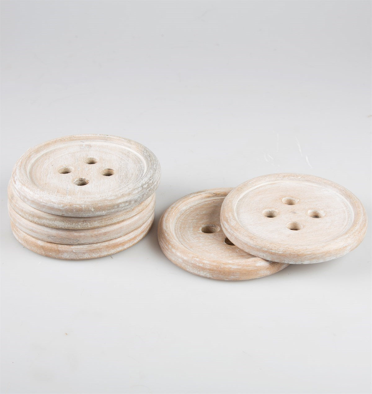 Wooden Brown Button Coaster - Set Of 6