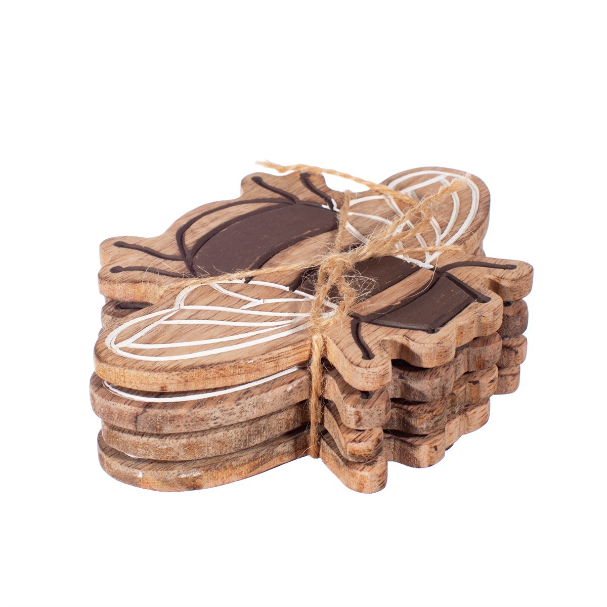 Handcrafted Mango Wood Bee Coasters Set Of 4 Nature Inspired