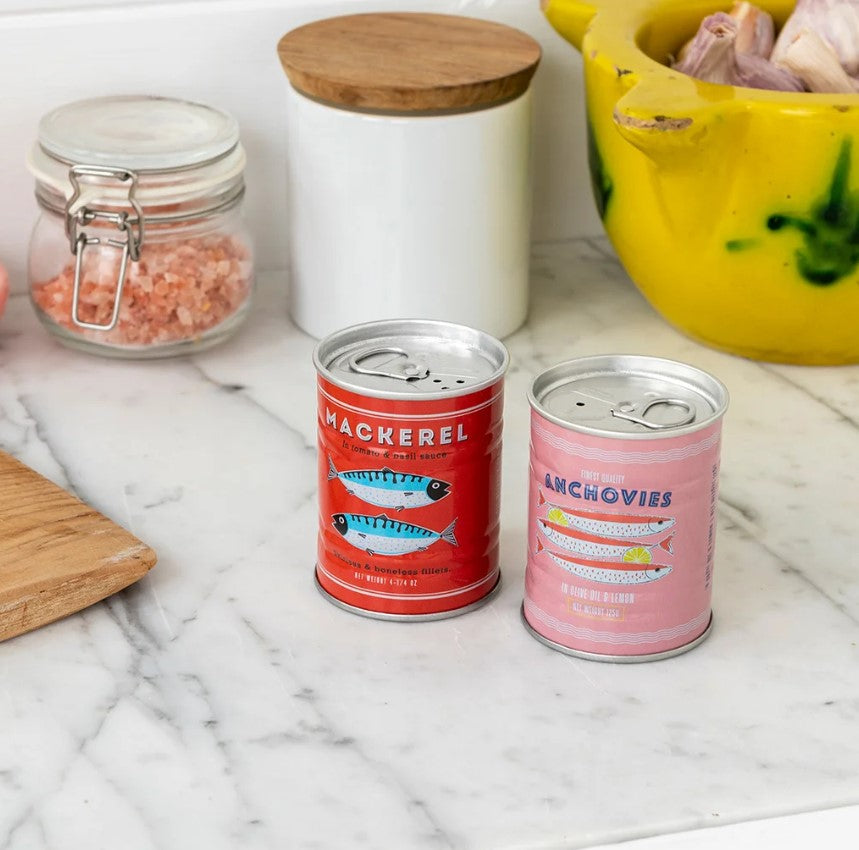 Rex Tin salt and pepper shakers - Fish