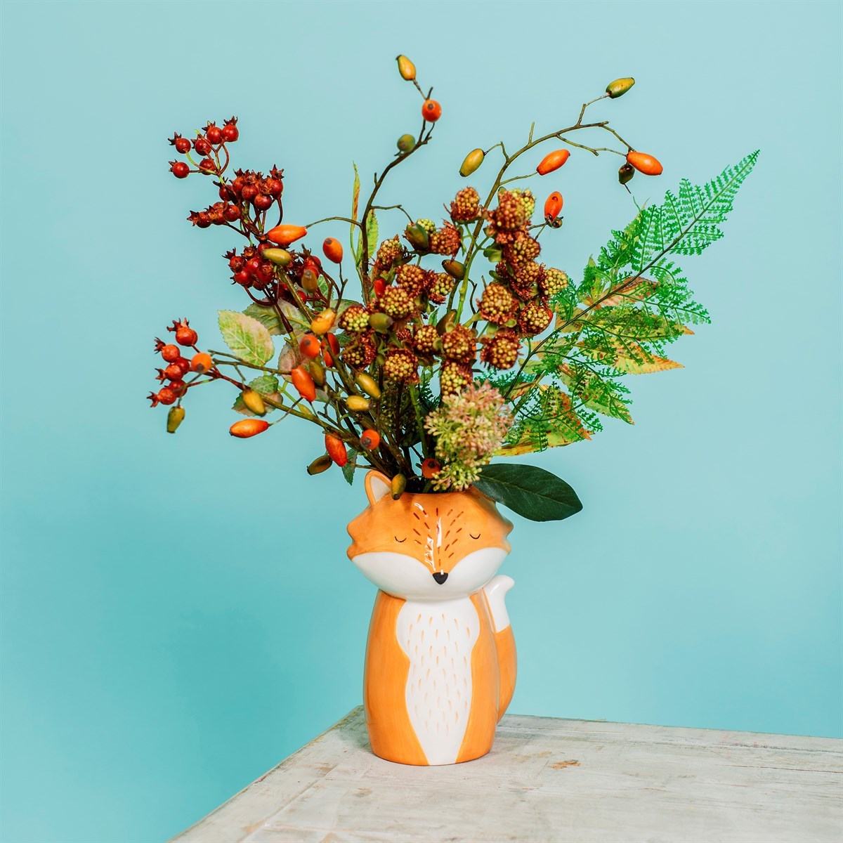 Finley Fox Vase With Autumnal Woodland Colour Palette And Sleepy Expression