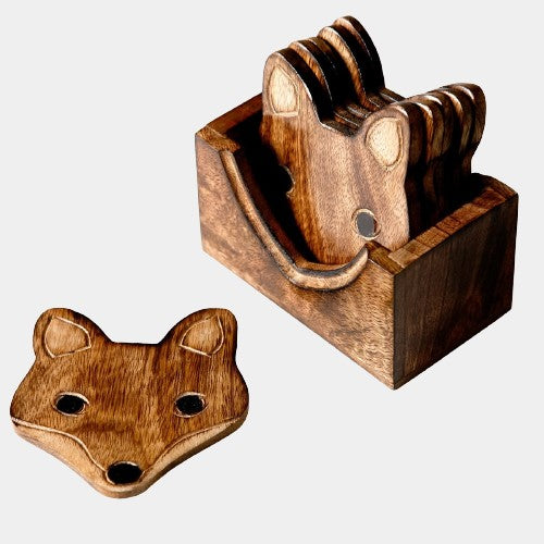 Wooden Brown Fox Coasters - Set Of 6