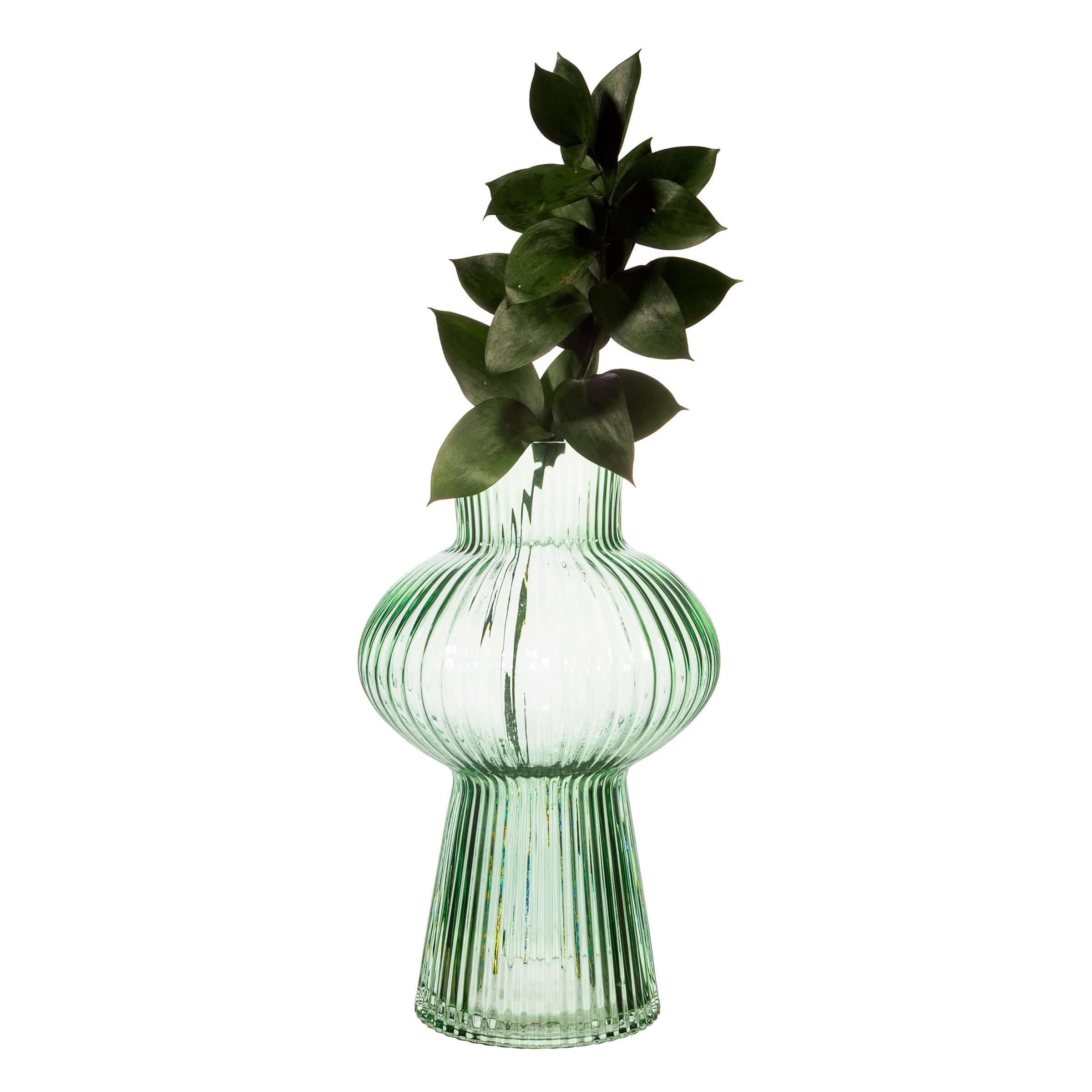 Sass And Belle Green Large Shapely Fluted Glass Vase