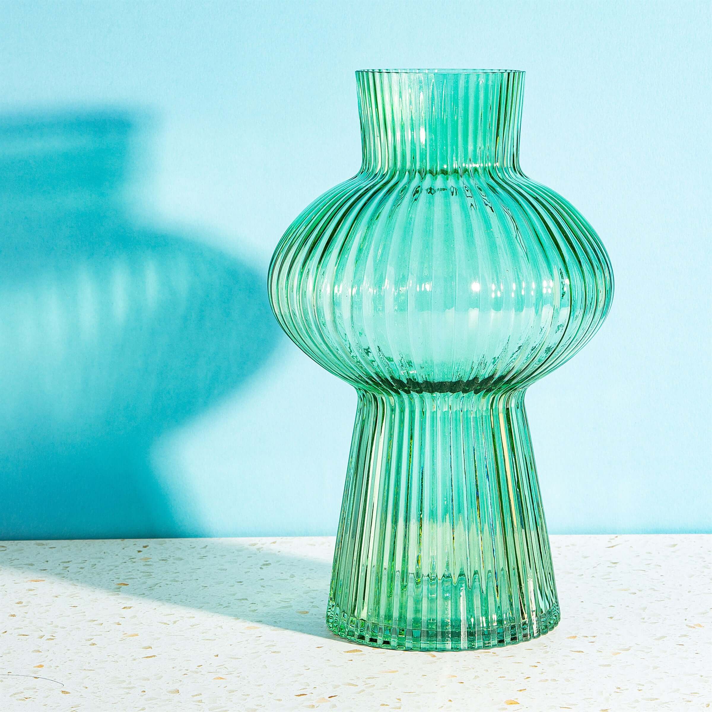 Sass And Belle Green Large Shapely Fluted Glass Vase