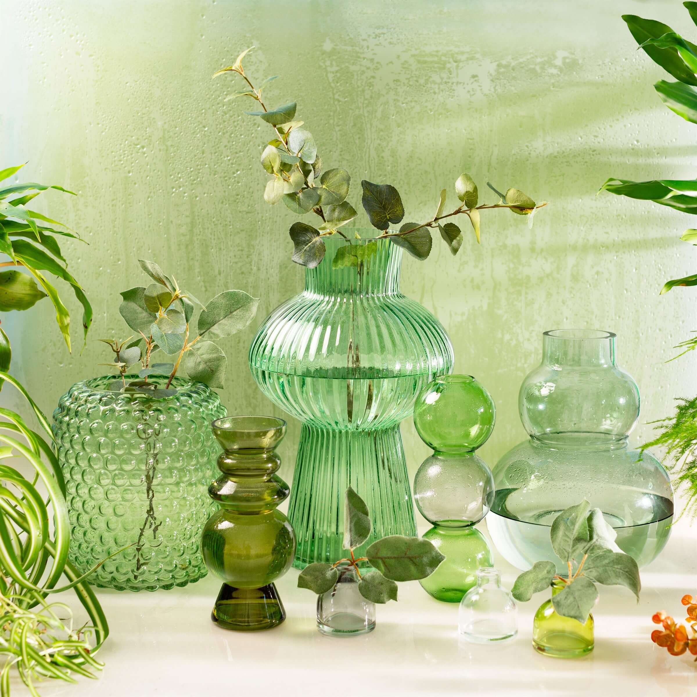 Sass And Belle Green Large Shapely Fluted Glass Vase