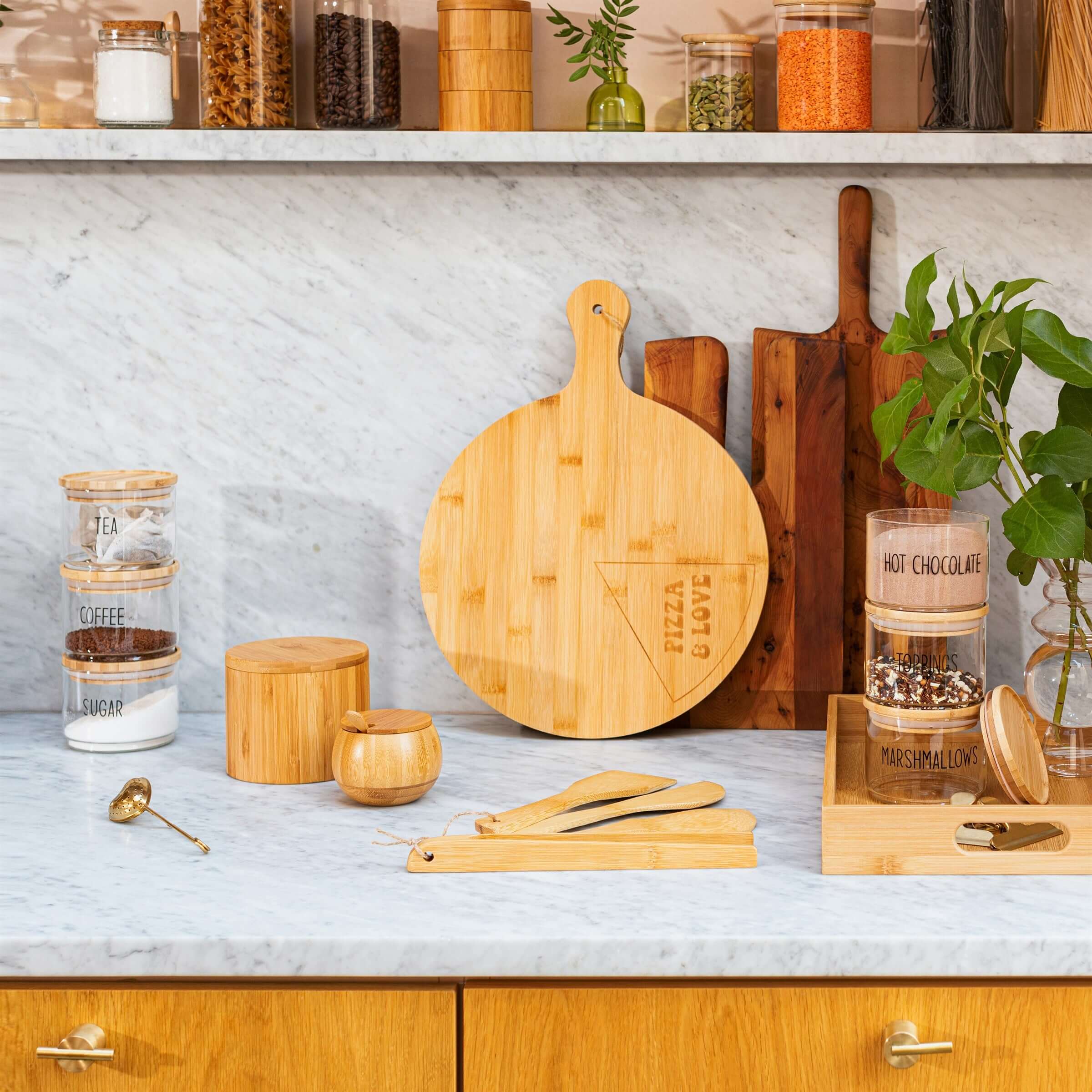Sass And Belle Bamboo Spice Jar With Spoon Airtight Lid