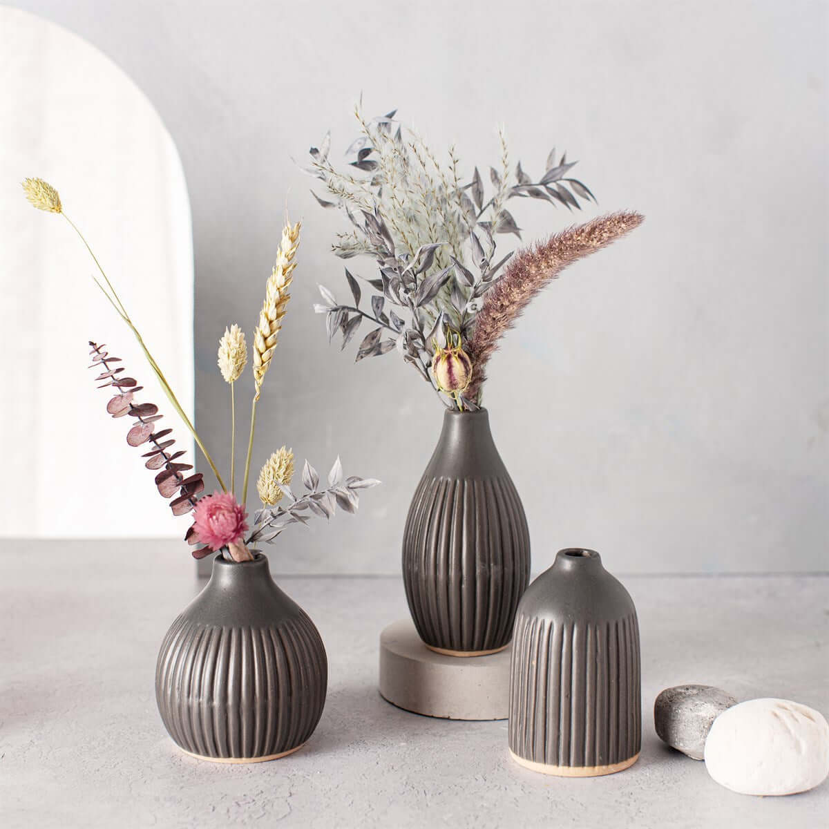 Sass & Belle Grooved Bud Vases Black