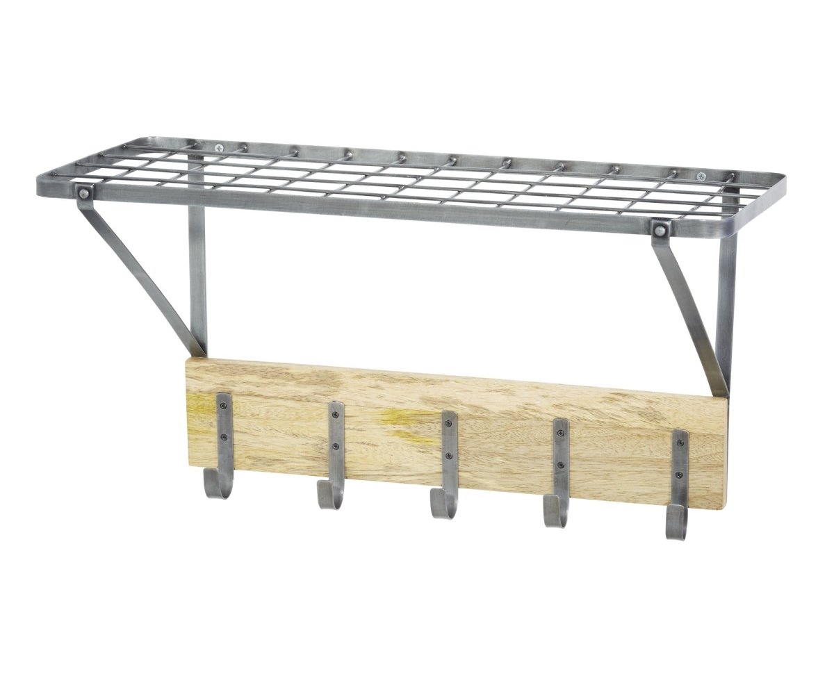 Kitchencraft - Industrial Kitchen Wall-Mounted Shelf with Hooks - Kitchen Homeware - mzube - INDWALLRACK