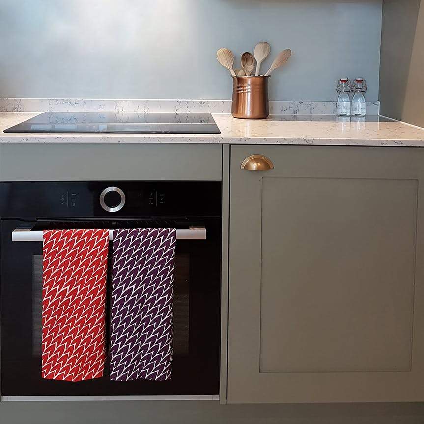 Laura Jackson - Laura Jackson Leaf Tea Towel / Plum & Red 2 Pack - Kitchen Homeware - mzube - LTPR23