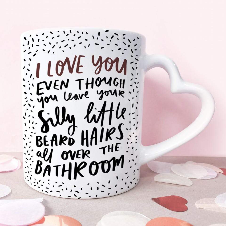 Studio Yelle - Studio Yelle Funny Beard Hairs 11oz Ceramic Mug With Heart Handle - Mugs - mzube - SY-M188