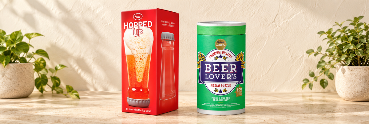 Hopped Up Beer Glass and Beer Lovers Jigsaw Puzzle - 500 Pieces arranged in a warm, softly lit setting.