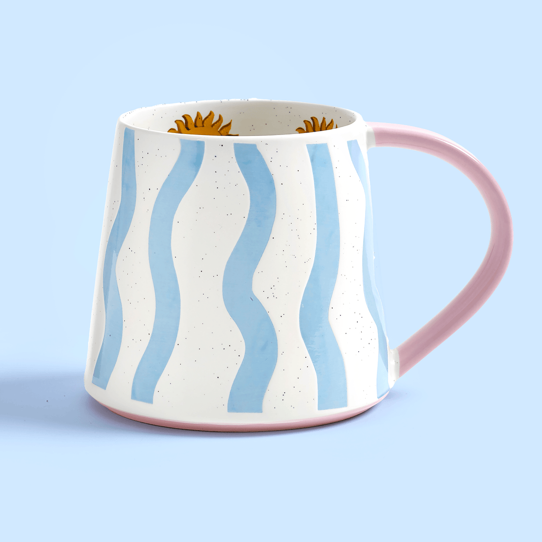 Eleanor Bowmer Blue Wave Mug with pink handle and speckled stoneware finish