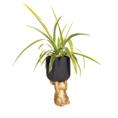 Small Golden Rabbit Pedestal Planter