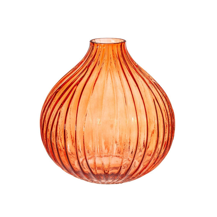 Sass And Belle Round Fluted Glass Vase Amber