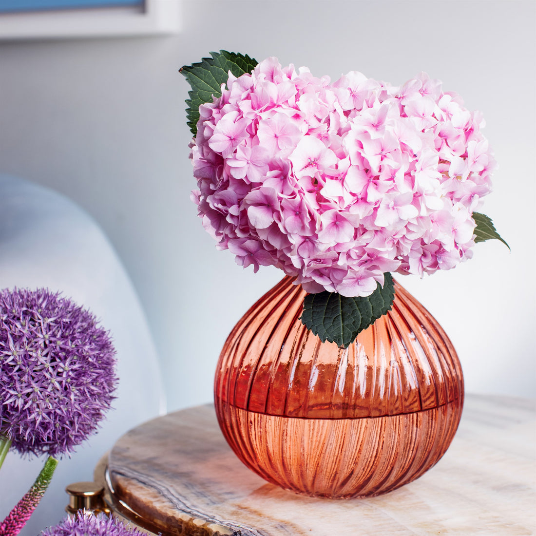 Sass And Belle Round Fluted Glass Vase Amber