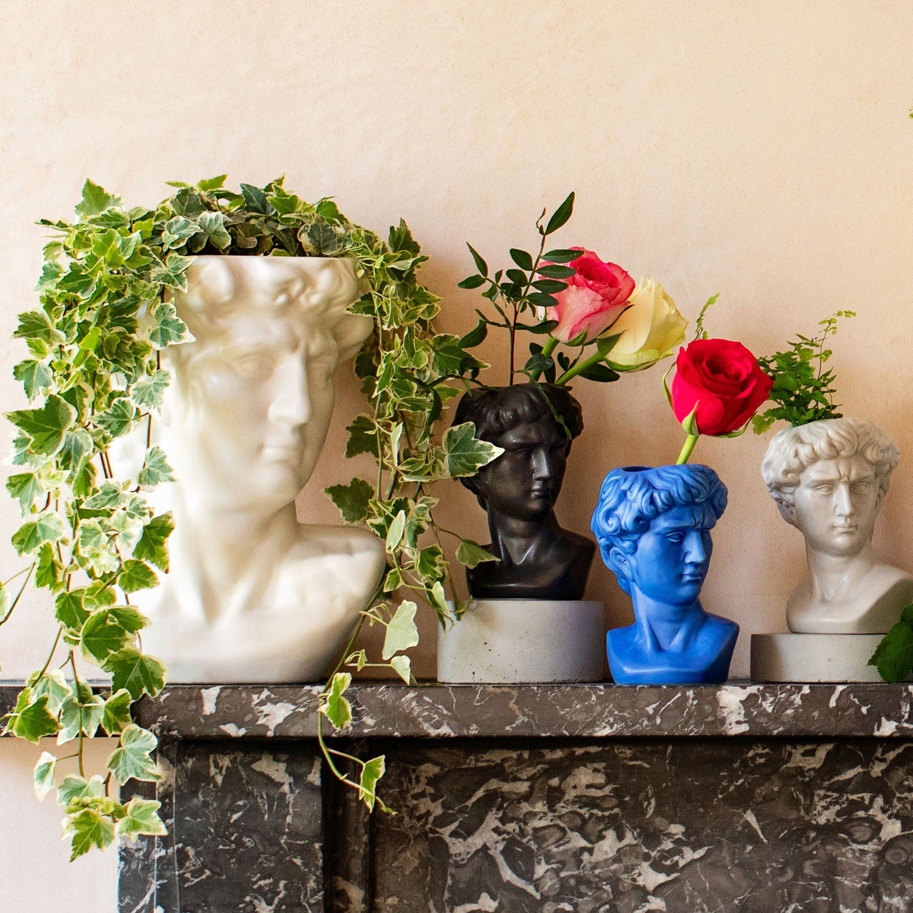 Sass And Belle Small Greek Head Vase Black Ceramic Home Decor Gift