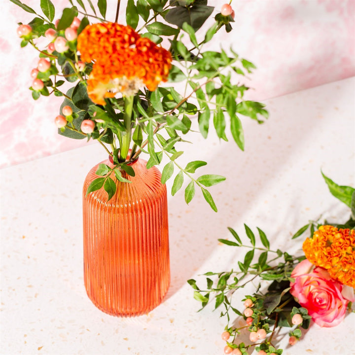 Sass And Belle Tall Fluted Glass Vase Amber