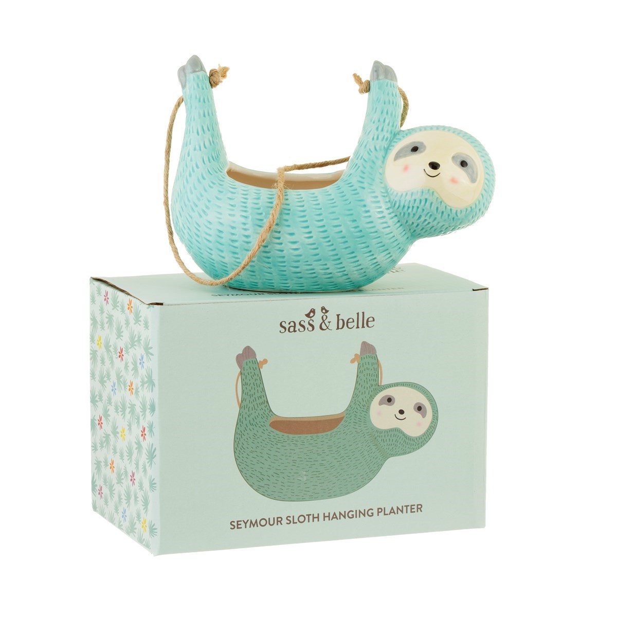 Blue Seymour Sloth Hanging Planter Dolomite For Small Plants