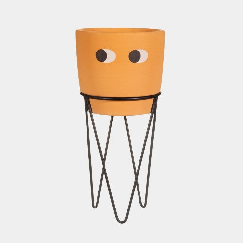 Tall Leggy Planter With Wire Stand Monochrome Terracotta White Finish
