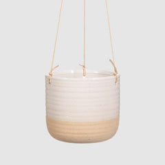 Sass & Belle Rustic White Half Glazed Boho Hanging Planter