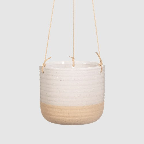 Sass and Belle Rustic White Half Glazed Boho Hanging Planter