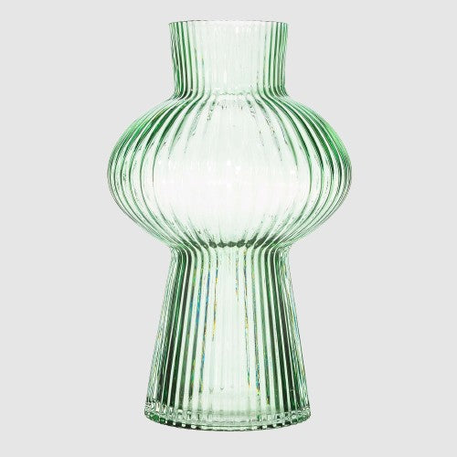 Sass &amp; Belle Green Large Shapely Fluted Glass Vase