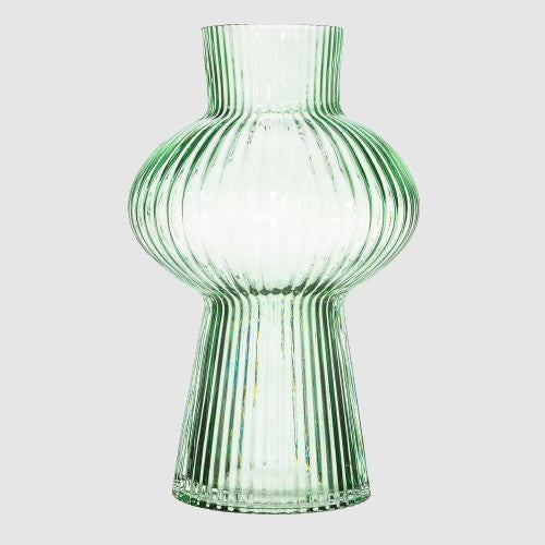 Sass And Belle Green Large Shapely Fluted Glass Vase