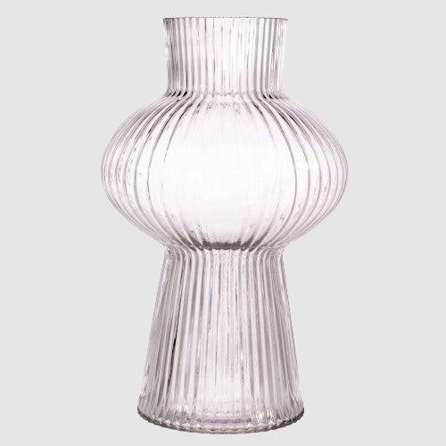 Sass and Belle Large Shapely Fluted Glass Vase Ribbed Texture