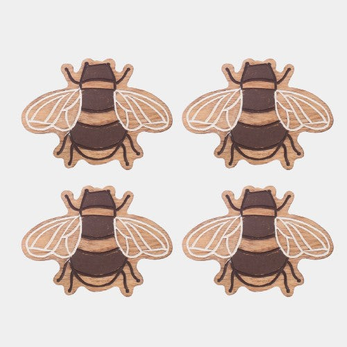 Handcrafted Mango Wood Bee Coasters Set Of 4 Nature Inspired