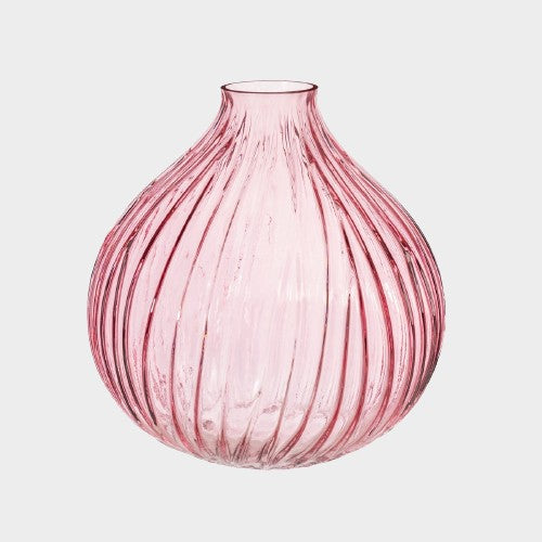 Sass And Belle Round Fluted Glass Vase Pink