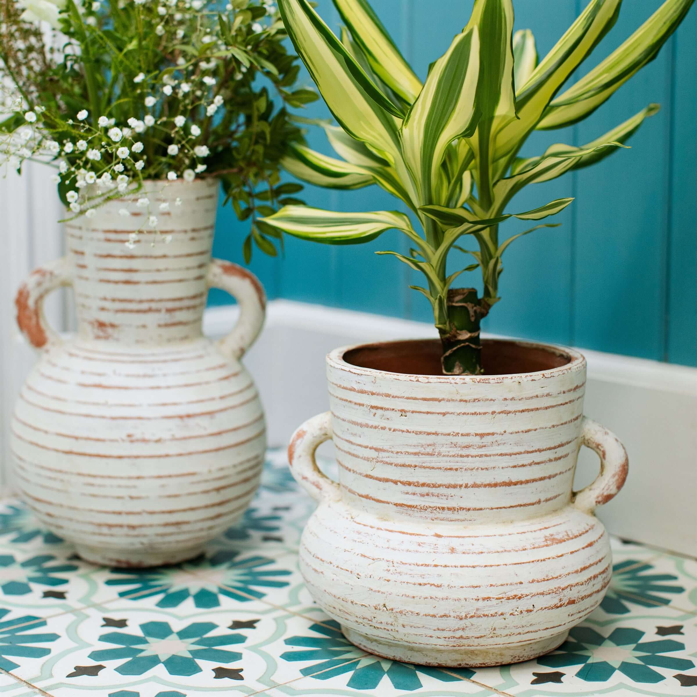 Sass And Belle Daphne Wide Amphora Vase Terracotta With Whitewash Finish