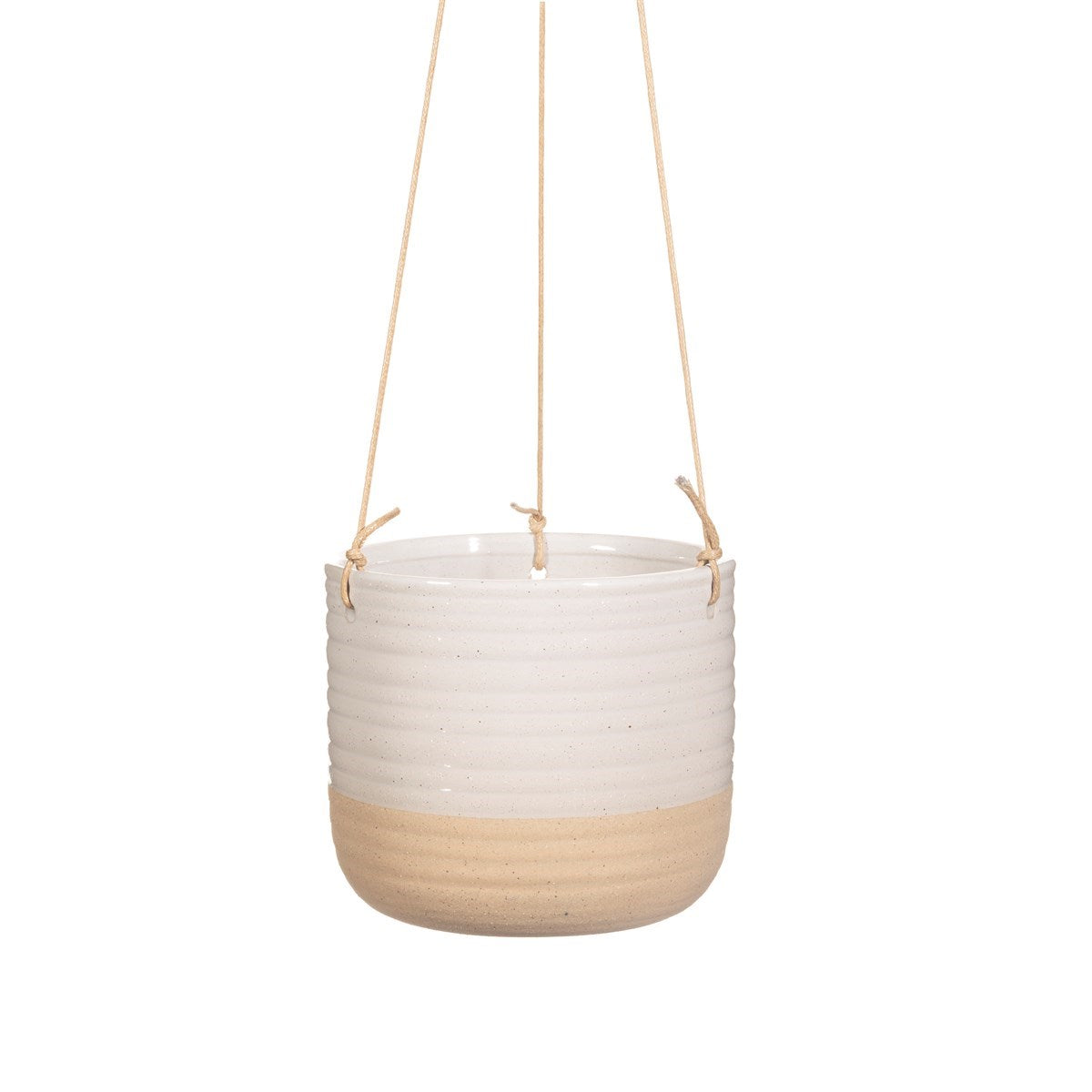 Sass and Belle Rustic White Half Glazed Boho Hanging Planter