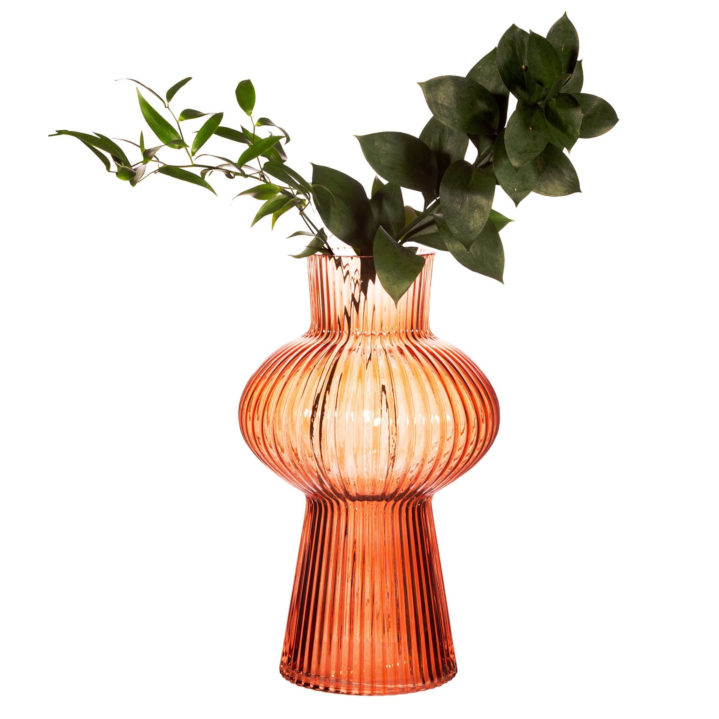 Sass And Belle Large Amber Shapely Fluted Glass Vase