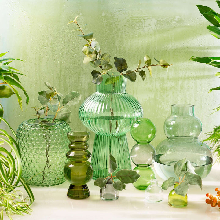 Sass & Belle Green Large Shapely Fluted Glass Vase