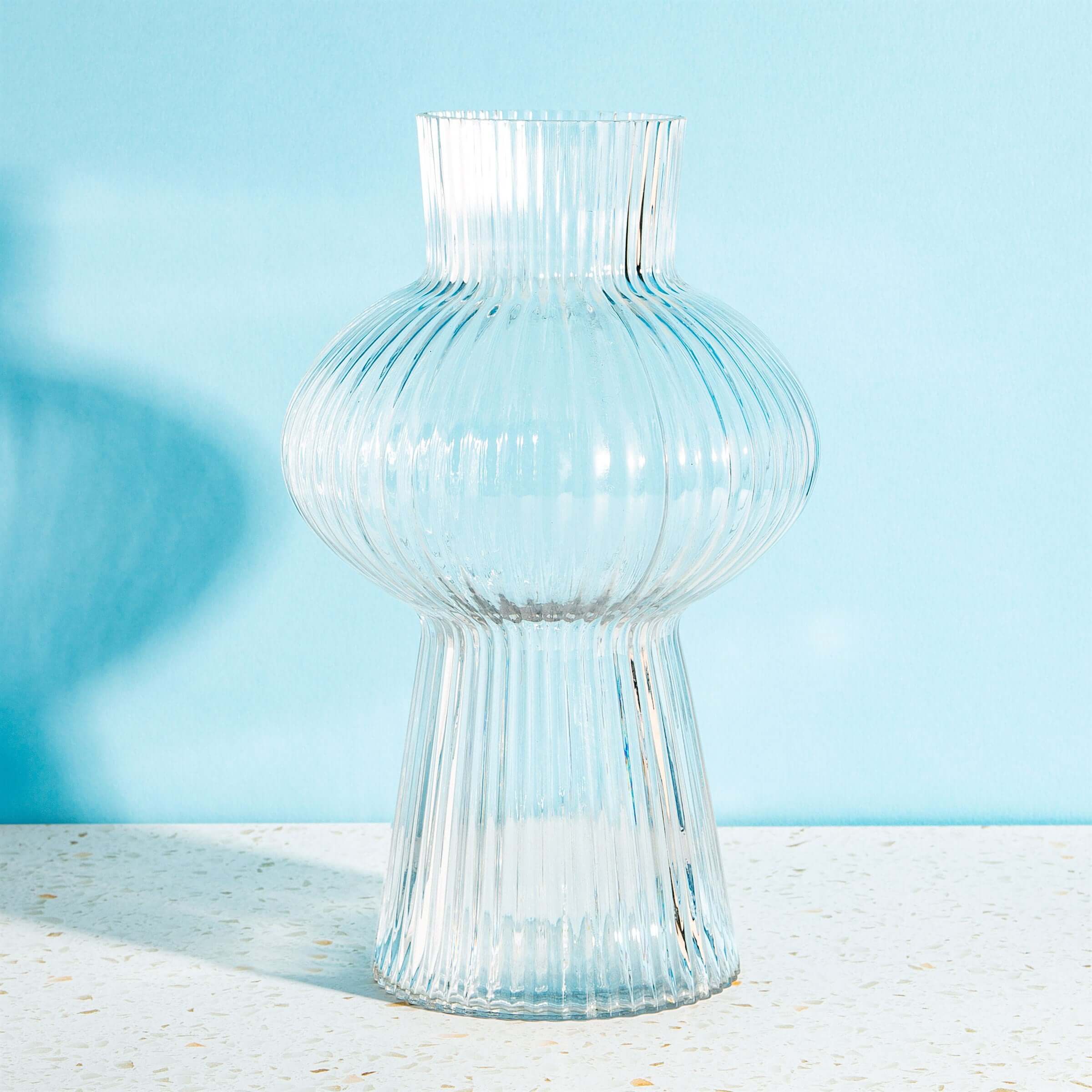 Sass and Belle Large Shapely Fluted Glass Vase Ribbed Texture