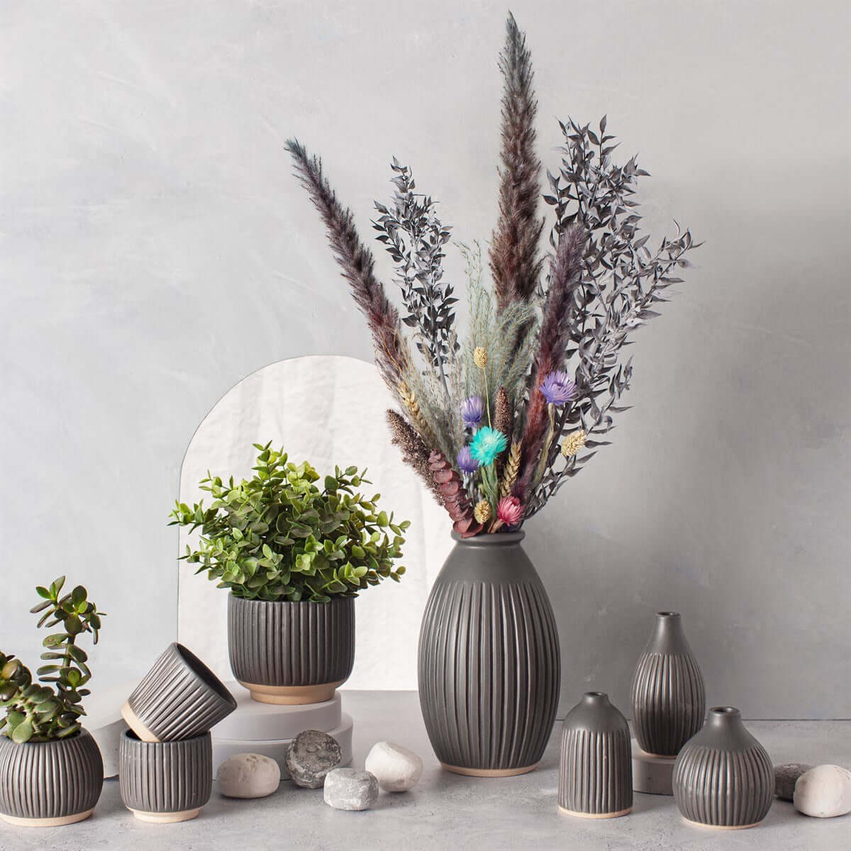 Sass and Belle Japandi Grooved Vase for Modern Home Decor