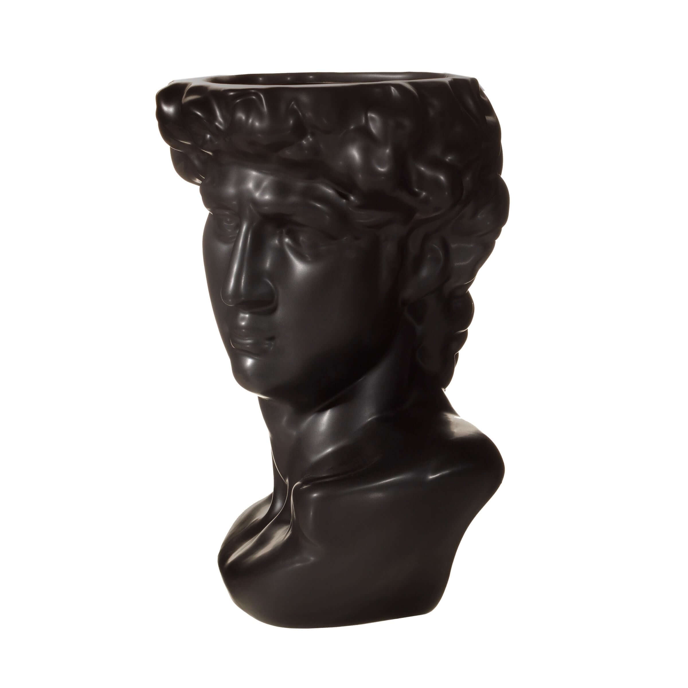Sass and Belle Large Greek Head Vase Planter Black Stoneware