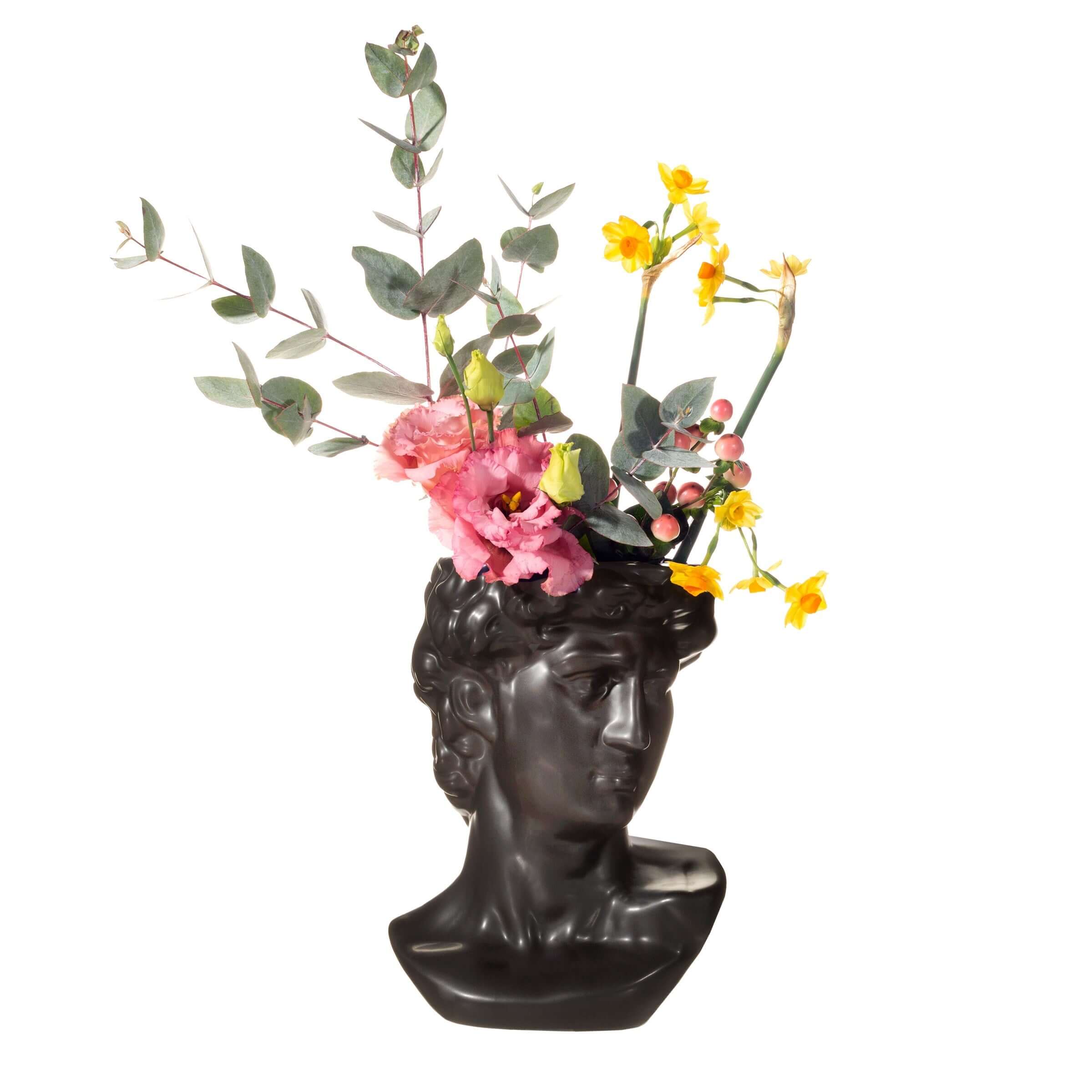 Sass and Belle Large Greek Head Vase Planter Black Stoneware