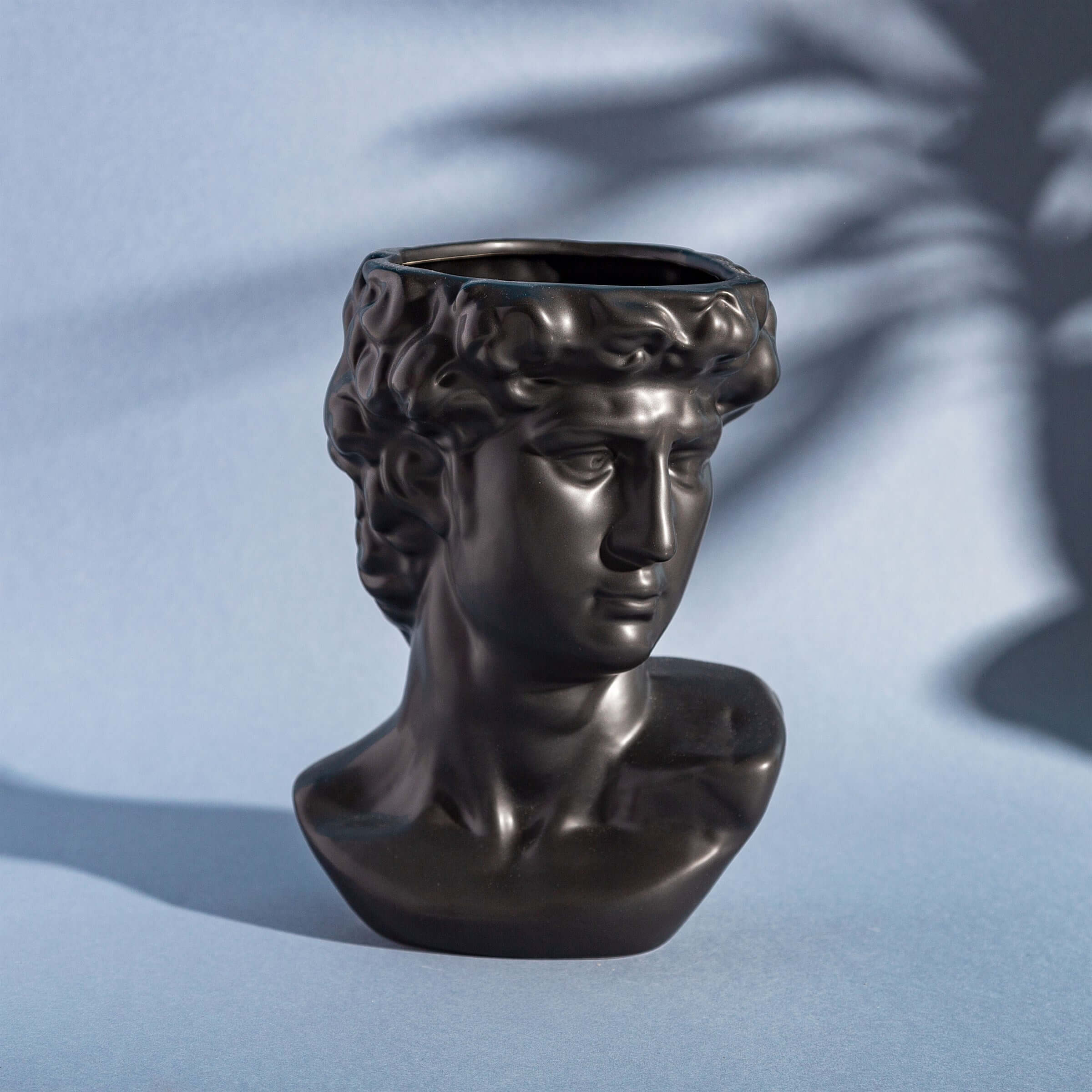 Sass and Belle Large Greek Head Vase Planter Black Stoneware