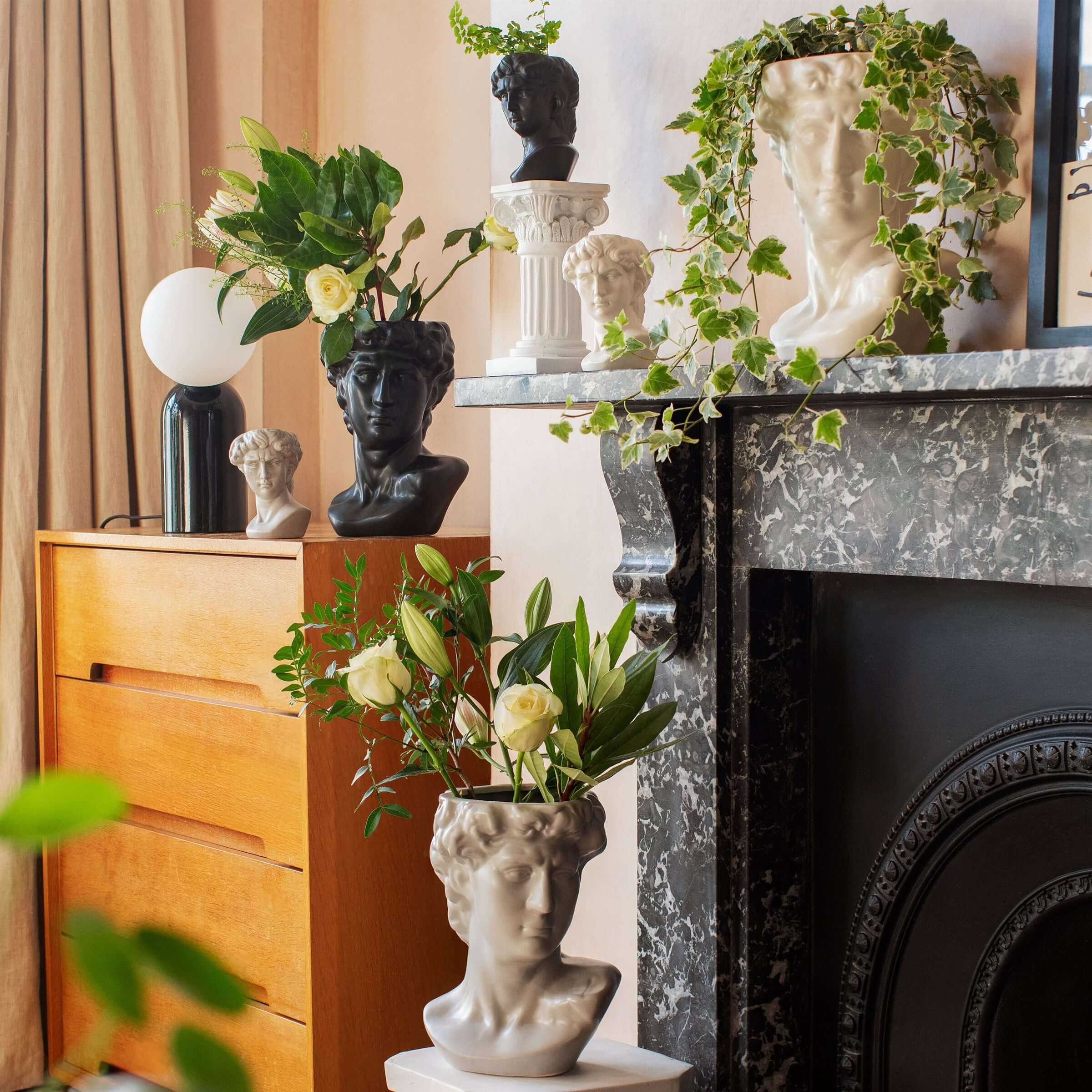 Sass and Belle Large Greek Head Vase Planter Black Stoneware