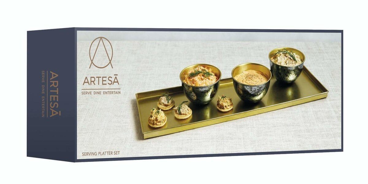 Artesa - Artesà Hammered Brass Serving Platter with 3 Serving Bowls - Serveware - mzube - ARTBRSPLAT