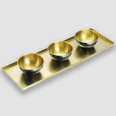 Artesà Hammered Brass Serving Platter with 3 Serving Bowls