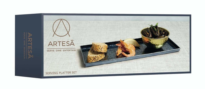 Kitchencraft - Artesà Blue Galvanised Serving Platter with Brass Serving Bowl - Serveware - mzube - ARTBLUPLAT