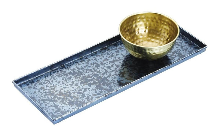 Kitchencraft - Artesà Blue Galvanised Serving Platter with Brass Serving Bowl - Serveware - mzube - ARTBLUPLAT