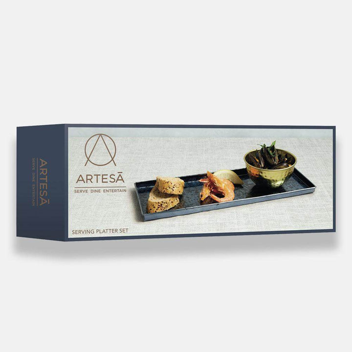 Kitchencraft - Artesà Blue Galvanised Serving Platter with Brass Serving Bowl - Serveware - mzube - ARTBLUPLAT