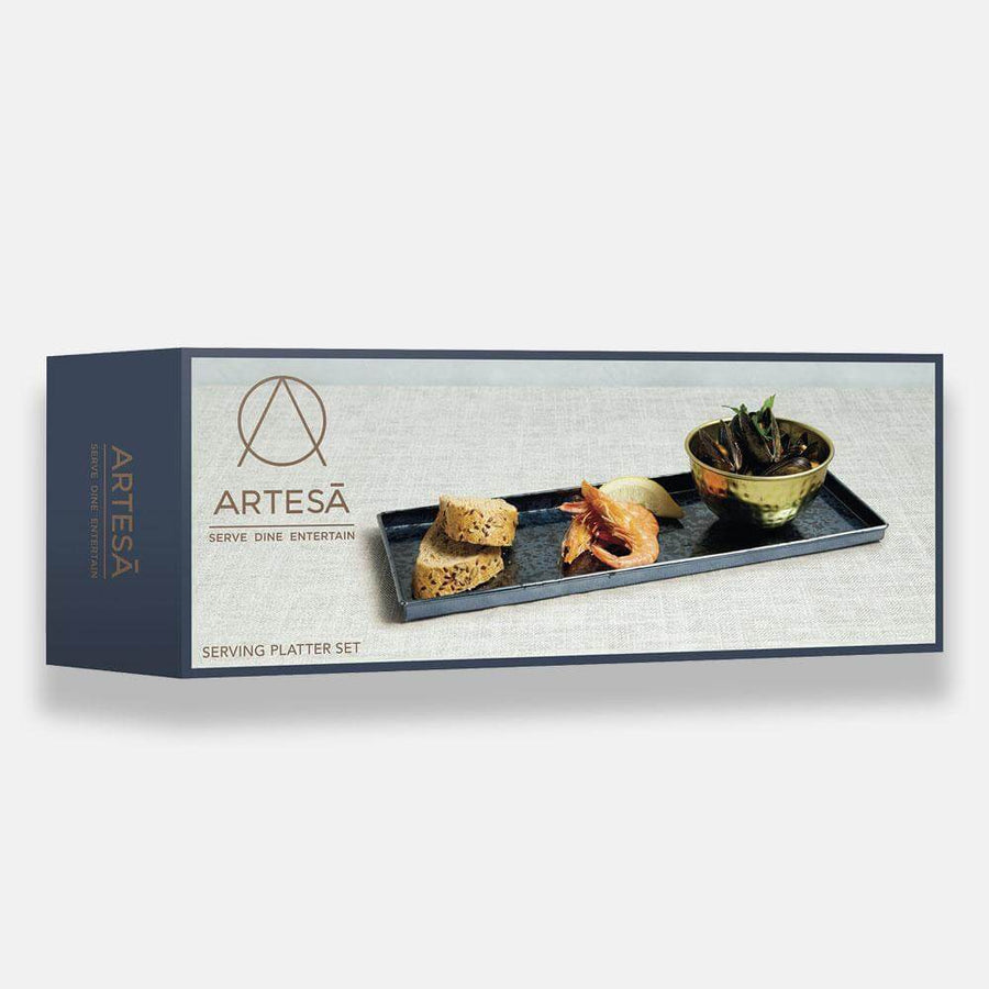 Kitchencraft - Artesà Blue Galvanised Serving Platter with Brass Serving Bowl - Serveware - mzube - ARTBLUPLAT