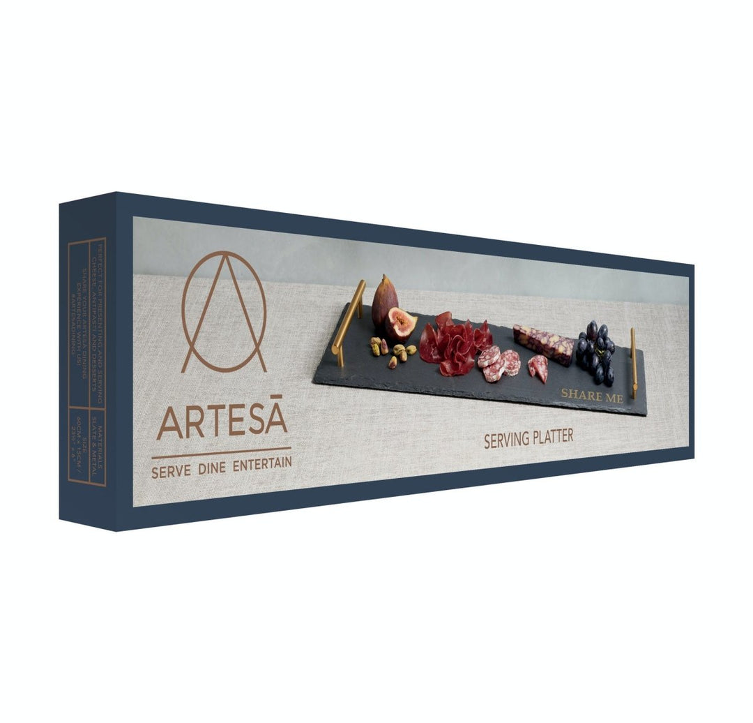 Kitchencraft - Artesà Slate with Twin Brass Coloured Handles - Serveware - mzube - ARTPLATTERTEXT