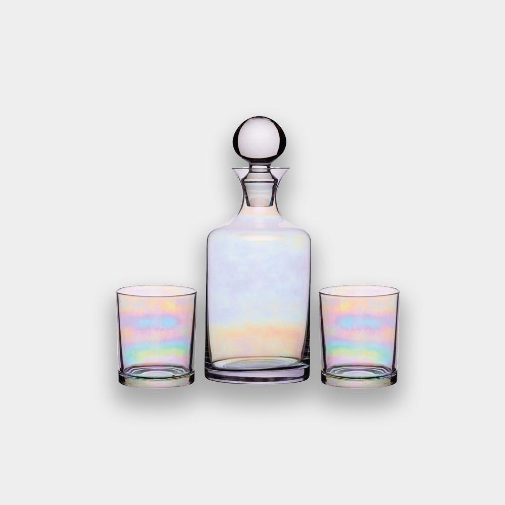 Barcraft - BarCraft Iridescent Glass Whisky Decanter Set with 2 Tumbler Glasses - Barware - mzube - BCDSETLUST950